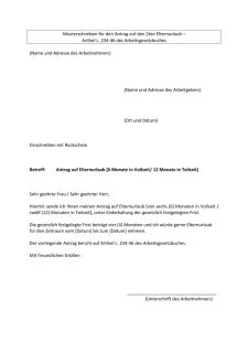 Muster eines Antrags zur Inanspruchnahme des 2. Elternulaubs