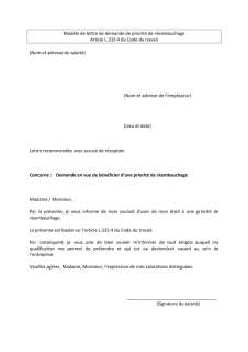 Lettre de demande de priorité de réembauchage (après le congé maternité)