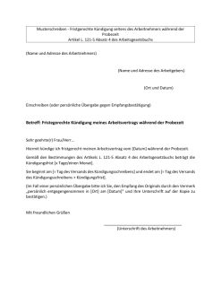 Muster einer fristgerechten Kündigung während der Probezeit